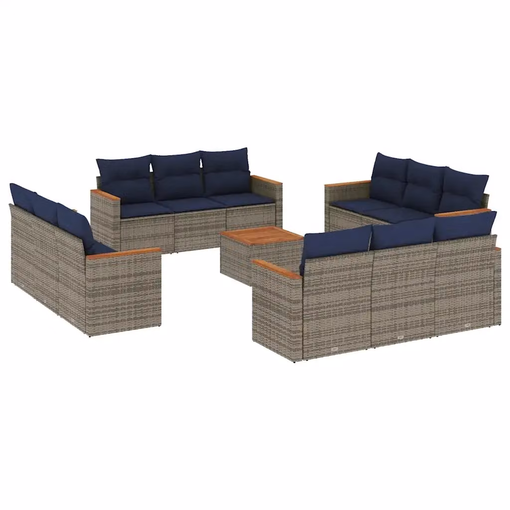 Set di Divani da Giardino vidaXL a Forma di U in Polyrattan Grigio con Cuscini e Tavolino da Esterno – 2