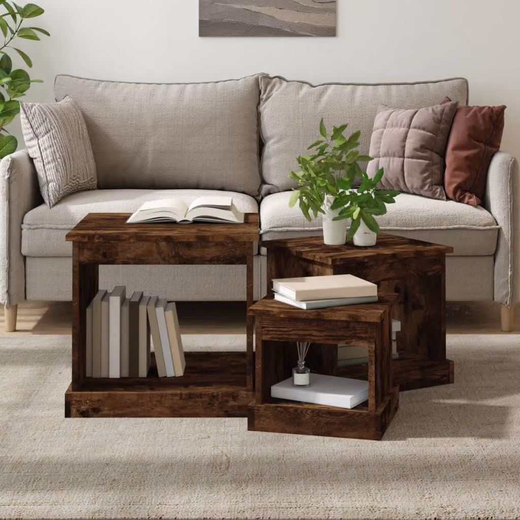 Set di 3 tavolini da salotto vidaXL in legno multistrato e MDF colore marrone rovere