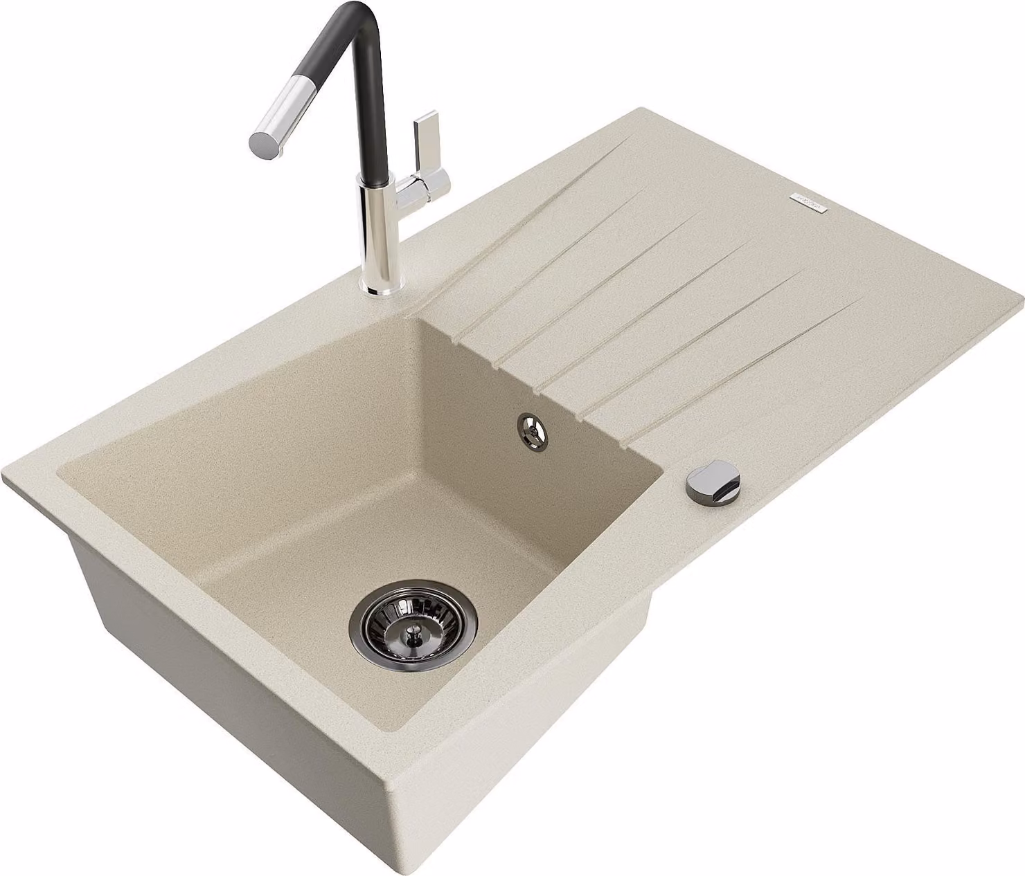 Mexen Cesar lavello in granito a 1 vasca con scolapiatti e miscelatore da cucina Flora, beige - 6514-69-670401-07-B