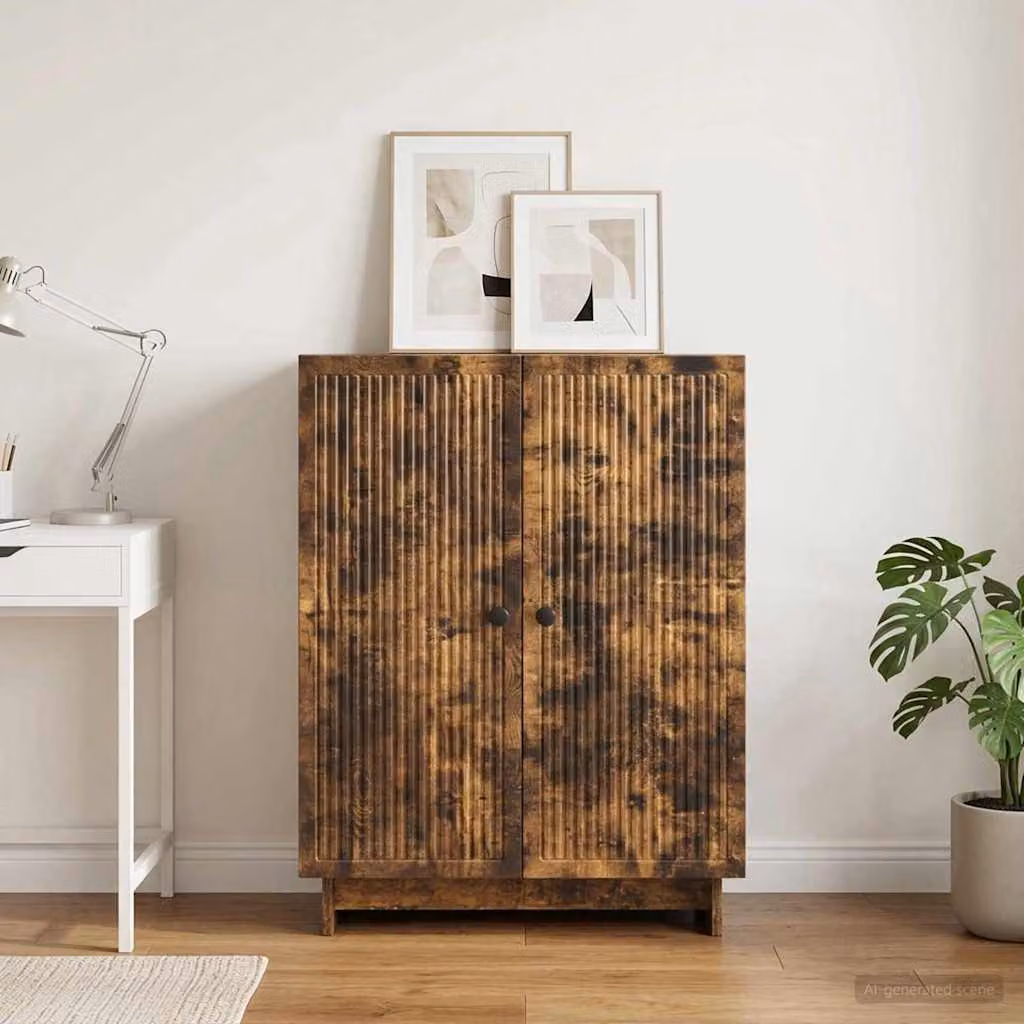 Credenza vidaXL in stile vintage in legno e metallo, colore Rovere Fumo, L: 66 cm, P: 34,5 cm, H: 90 cm