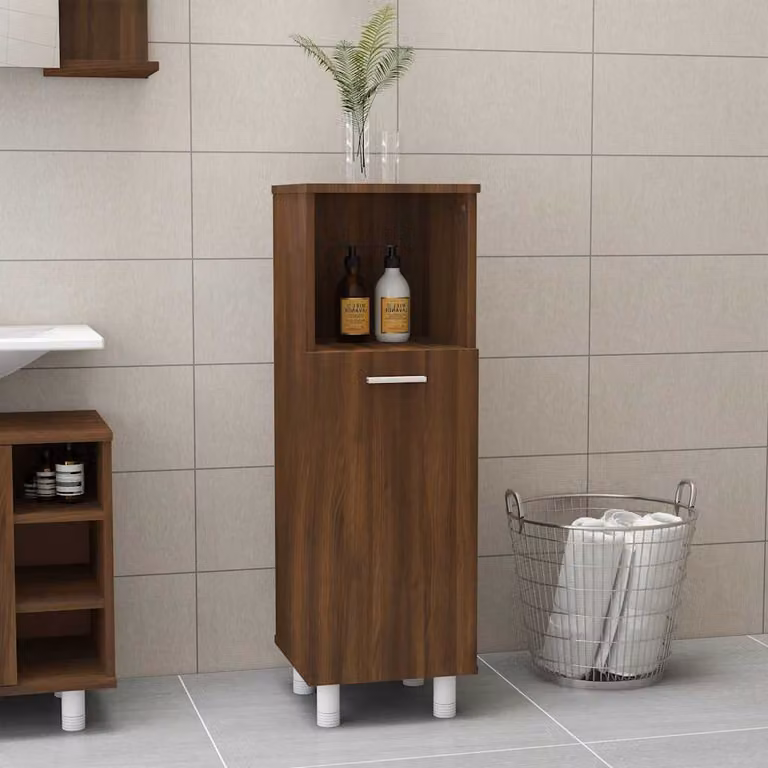 Armadietto da bagno moderno vidaXL in legno color rovere marrone con ante a battente e ripiani interni L: 30 cm, P: 30 cm, H: 95 cm