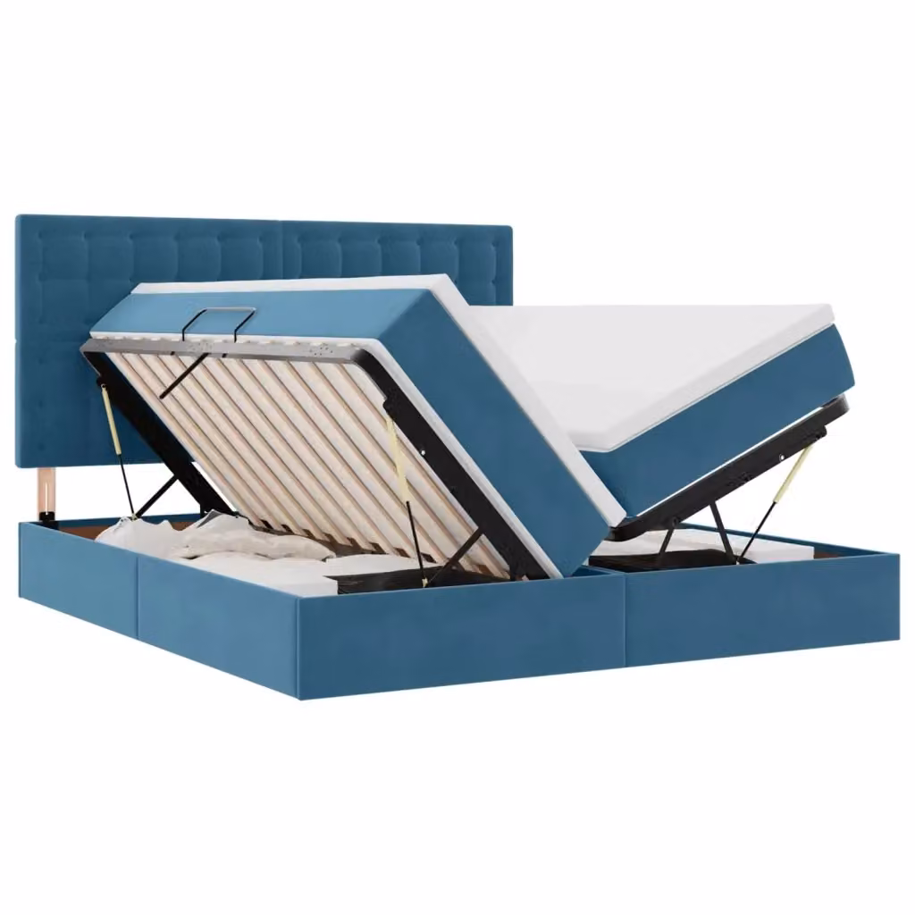 Letto con contenitore e luci LED vidaXL in velluto blu, L/P/H: 180 x 200 x 128 cm – 2