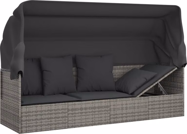 Lettino Prendisole Esterno Tetto e Cuscini Grigio Polyrattan