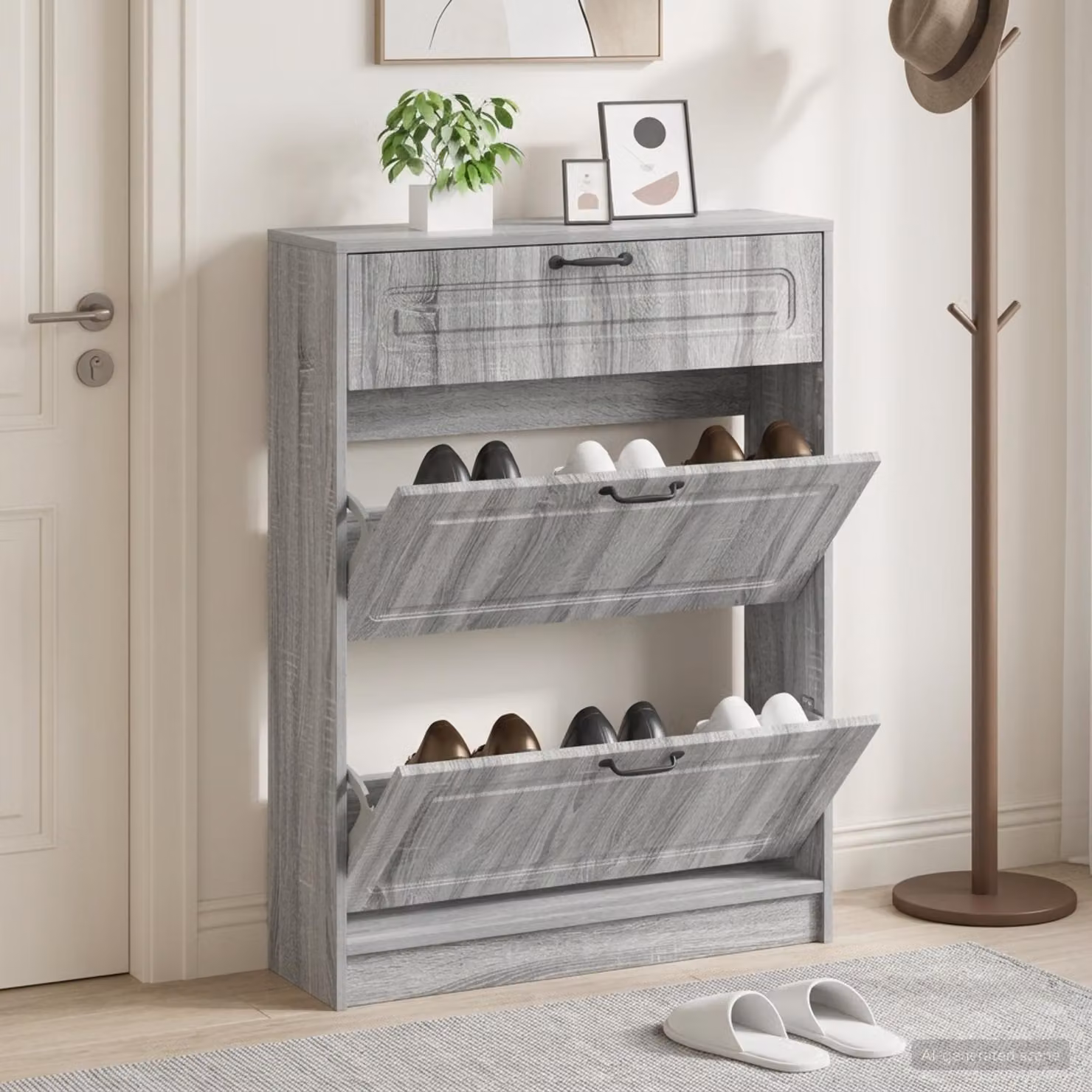 Mobile porta scarpe UTRECHT vidaXL in legno e metallo, grigio e nero, L: 78 cm, P: 24 cm, H: 100 cm
