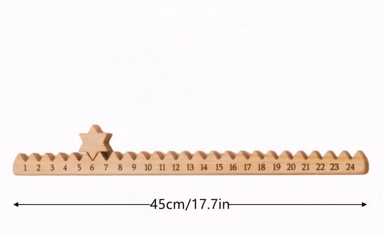 Calendario dell'Avvento in legno con stella, 45 cm, 24 giorni, riutilizzabile e con ganci