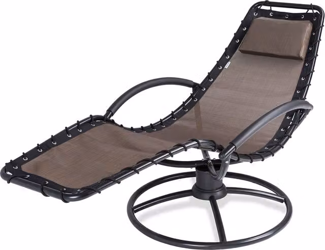 Lettino prendisole Moka Casaria con funzione dondolo, struttura in acciaio verniciato e tessuto textilene resistente ai raggi UV, colore antracite e marrone