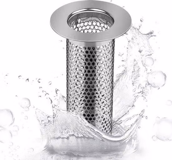 Tappo di scarico in acciaio inossidabile color argento con filtro - 5,5 × 8 cm Tappo di scarico per cucina, bagno, balcone