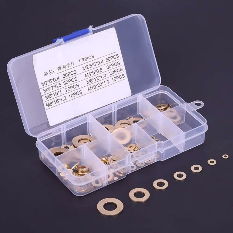 Dailygoods - Set di rondelle piatte, 180 pezzi - Rondelle piatte - Ottone - 8 dimensioni - Resistenti all'usura - Resistenti alla corrosione