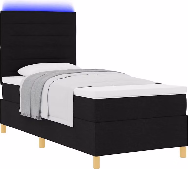 Letto a Sorgente LED con materasso Nero 80 x 200 cm Tessuto
