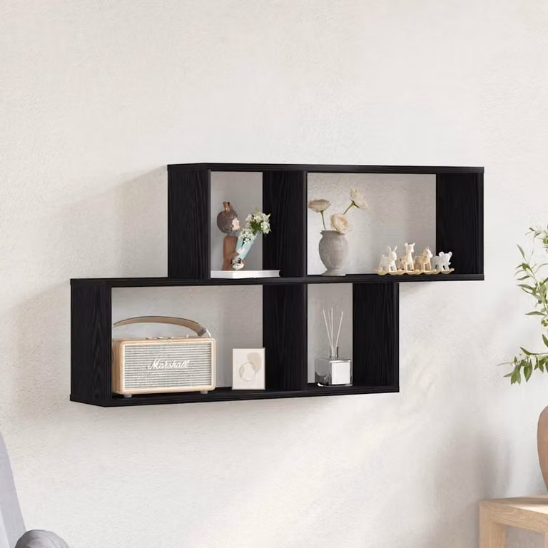 Scaffale da parete moderno vidaXL in MDF Nero, L: 76 cm, P: 15 cm, H: 53 cm