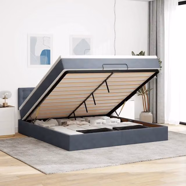 Letto con contenitore a sollevamento vidaXL in velluto con materasso L: 180 cm, P: 200 cm, H: 203 cm