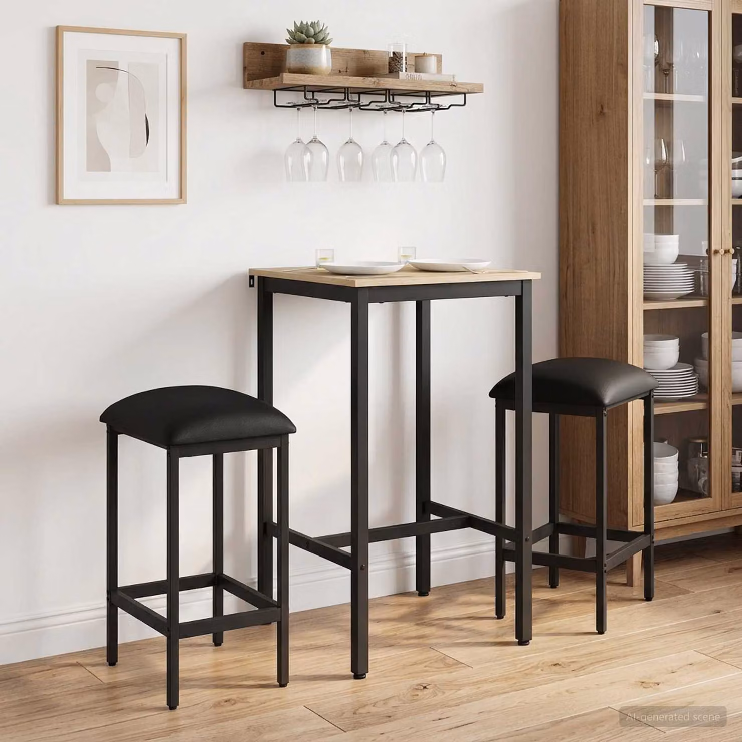 Set di 2 sgabelli da bar moderni vidaXL in nero con seduta in similpelle e struttura in metallo e MDF L/P/H: 40 x 32 x 64 cm