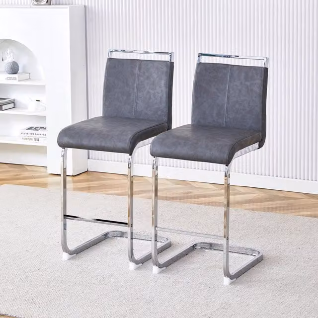 Set da 2 Sgabelli da Bar in PU Grigio Stile Nordico Sedie Alte per Cucina e Isola Design Moderno e Robusto