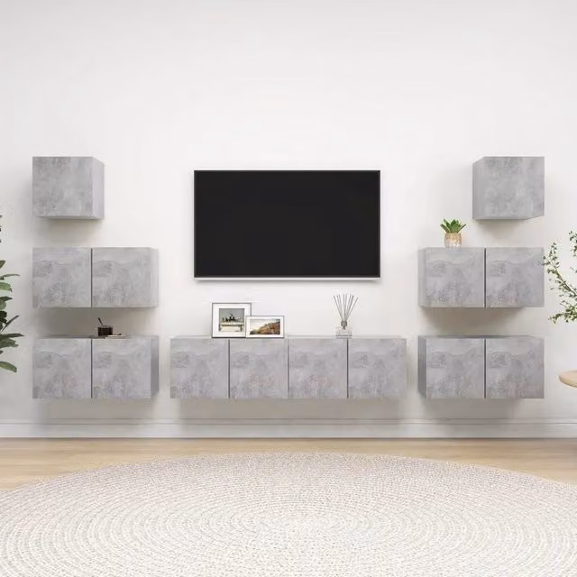 Set di Mobili Porta TV 8 pz-Set di 8 Credenza per TV Grigio Cemento in Legno Multistrato 392050