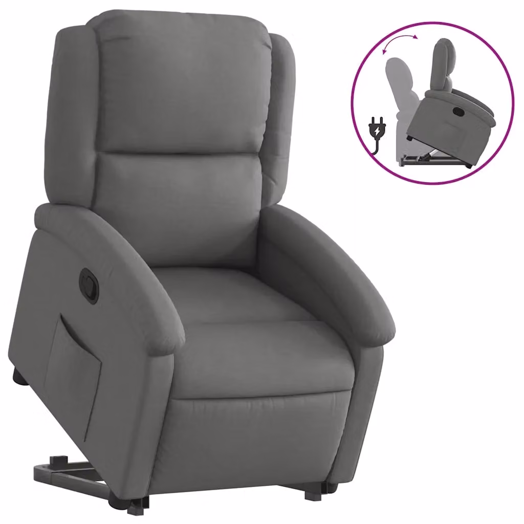 Poltrona Alzapersona Reclinabile con Assistenza Elettrica vidaXL in Tessuto Grigio per Senior – 2