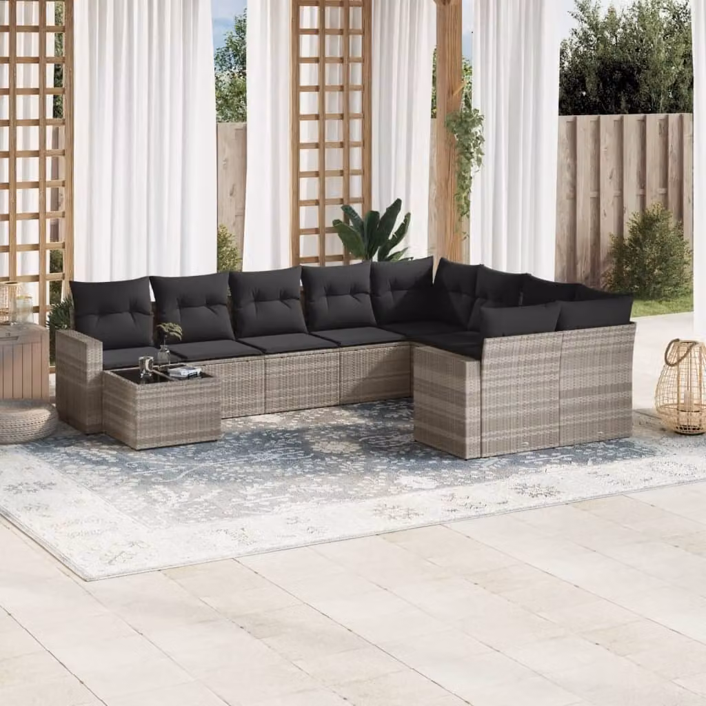 Maison Exclusive - Set Divano Giardino 10 pz con Cuscini Grigio Chiaro Polyrattan