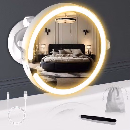 Specchio cosmetico con ingrandimento 20x, luce e regolatore di intensità, altezza regolabile fino a 25 cm
