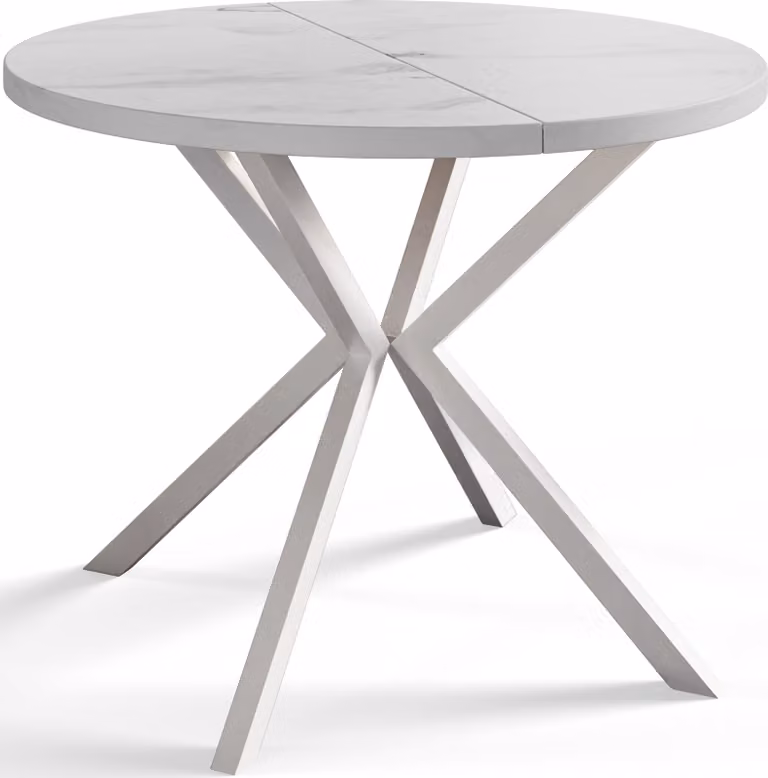Tavolo rotondo per sala da pranzo LOFT LITE, tavolo allungabile diametro: 90 cm/170 cm, tavolo da soggiorno colore: Marmur, con gambe in metallo bianco