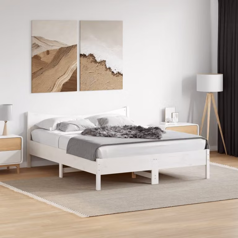 Giroletto senza materasso vidaXL in legno massello di pino bianco L/P/H: 200 x 160 x 74 cm
