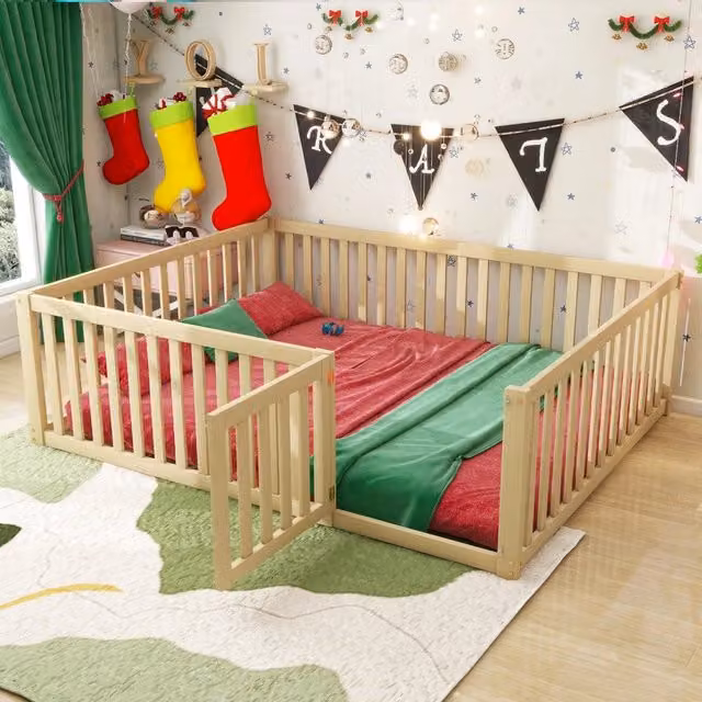Letto per Bambini con Recinzione e Porta ¨C MINIMAL ¨C Legno 140x200