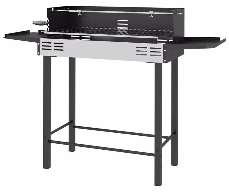 Barbecue a carbone con spiedo rotante | Colore: nero, argento | Dimensioni: 32x118x90 cm