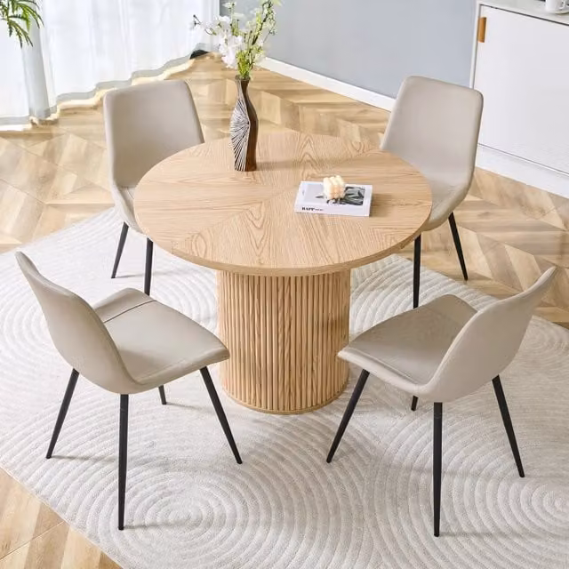 Tavolo da pranzo per 4 persone rotondo in MDF con base in metallo, per sala da pranzo e cucina, 100 cm