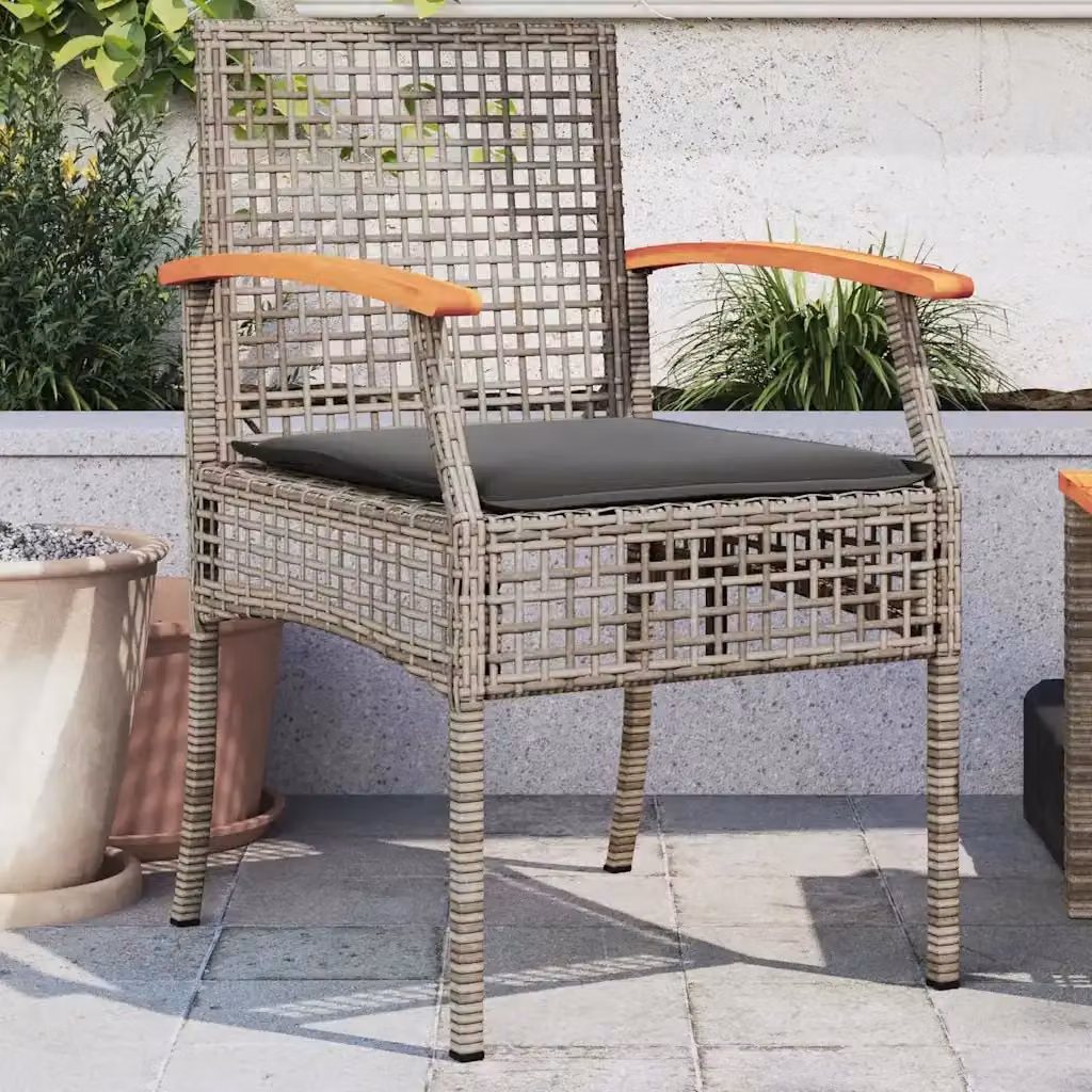 Set di 2 sedie da giardino Outsunny in polyrattan e legno di acacia con cuscini, colore grigio e marrone – 2