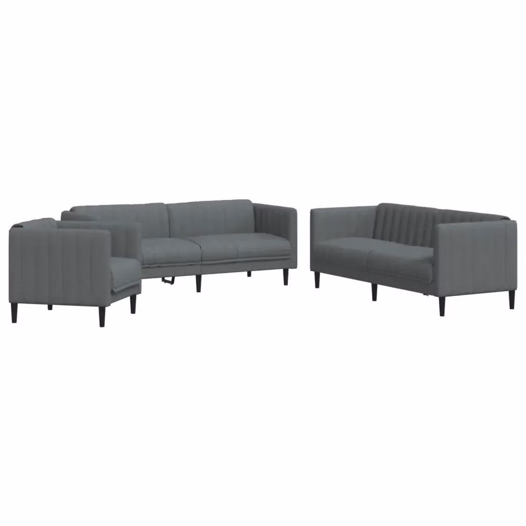 Set di divani vidaXL da soggiorno in tessuto grigio con design moderno, composto da un divano a 3 posti, un divano a 2 posti e una poltrona – 2