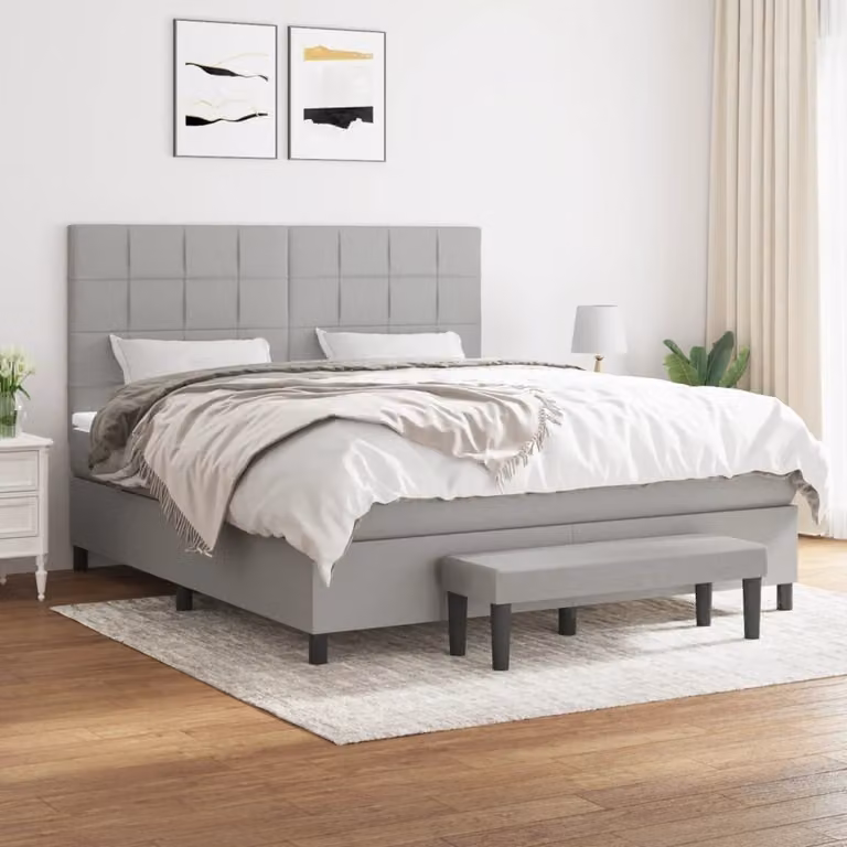 vidaXL Letto a molle con materasso in tessuto grigio chiaro 160x200 cm - Letto a molle - Boxspringbetten - Bett - Schlafzimmermöbel