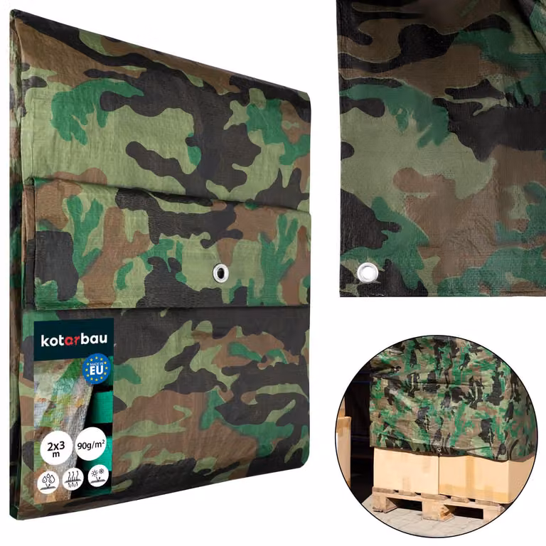 KOTARBAU® Telone in tessuto 2x3 m Colore mimetico 80g/m2 Telone Occhielli rinforzati Telone protettivo Telone per edilizia Impermeabile Antistrappo Telone industriale Qualsiasi condizione climatica