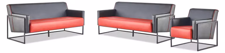 Lederosofas Schwarz Rot Zweifarbig Leder Set 3-Sitzer Sessel Modern