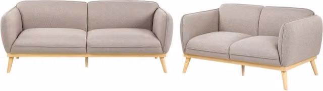 Set da salotto BELIANI in stile scandinavo con divano a 2 e 3 posti in tessuto bouclé beige e marrone con gambe in legno oliato