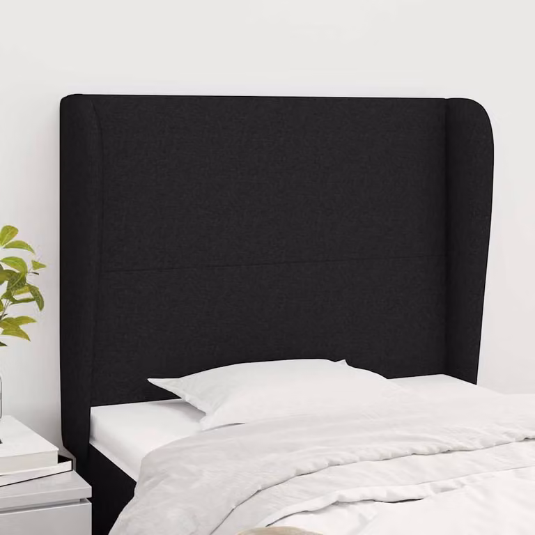 Testiera ad orecchio vidaXL in tessuto nero con struttura in legno di larice L: 93 cm, P: 23 cm, H: 118-128 cm