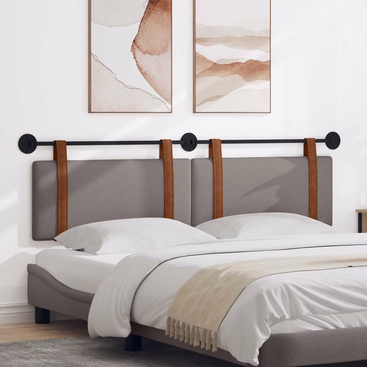 Testiera sospesa vidaXL in similpelle beige o grigia con pannello imbottito per camera da letto, L: 190 cm, H: 55 cm, P: 7,97 cm