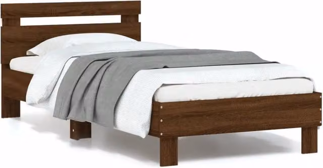 Letto con Testiera, Illuminazione LED e Porta USB vidaXL in Rovere Marrone, L/P: 90 x 190 cm