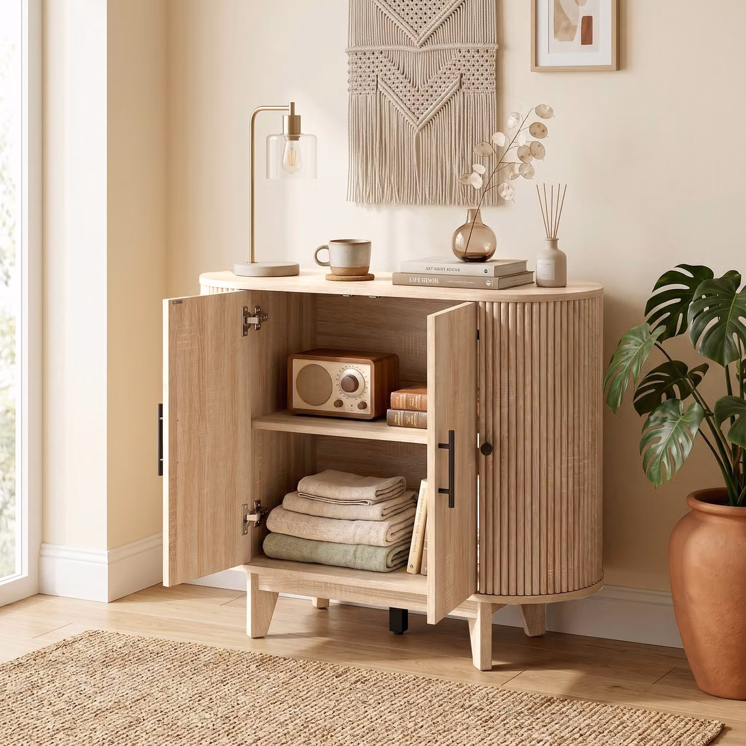 Credenza per soggiorno HOMCOM in rovere con 4 ante e ripiani regolabili, L 90 x P 40 x H 76 cm – 2