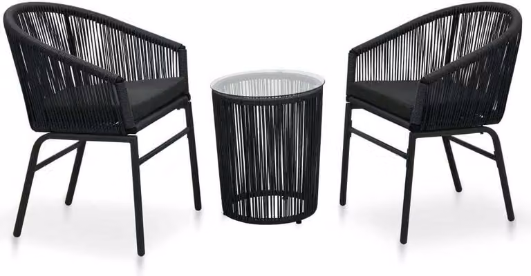 The Living Store Set bistrot 3 pezzi con cuscini PE rattan nero