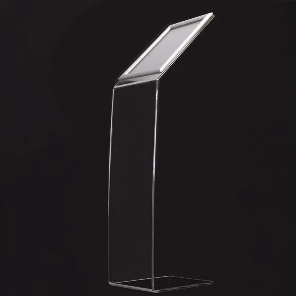 Leggio in plexiglass trasparente con base a L e cornice a scatto per fogli A4 verticale personalizzabile TOP EVENTI STORE – 1
