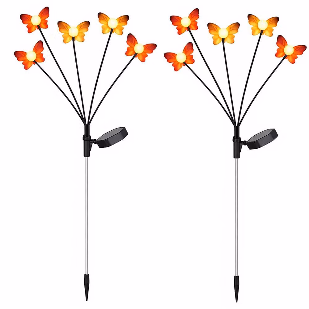 2 lampade solari a LED, da inserire nel terreno, a forma di farfalla, altezza 68 cm