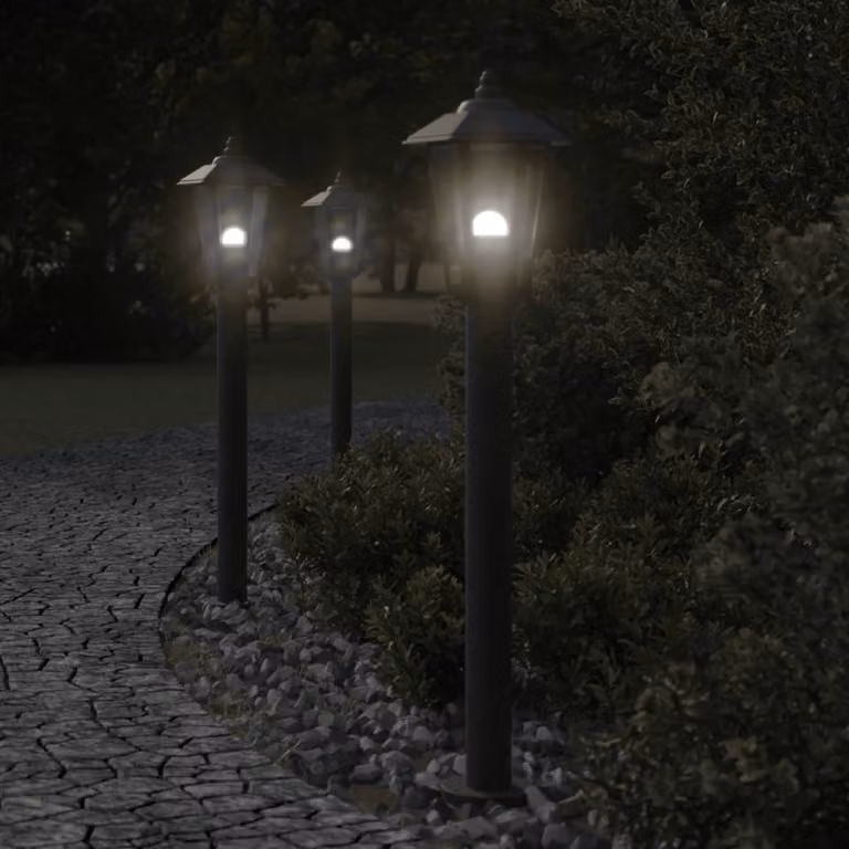 Set di 3 lampade da terra per esterni vidaXL in acciaio inox, colore nero, Altezza: 80 cm