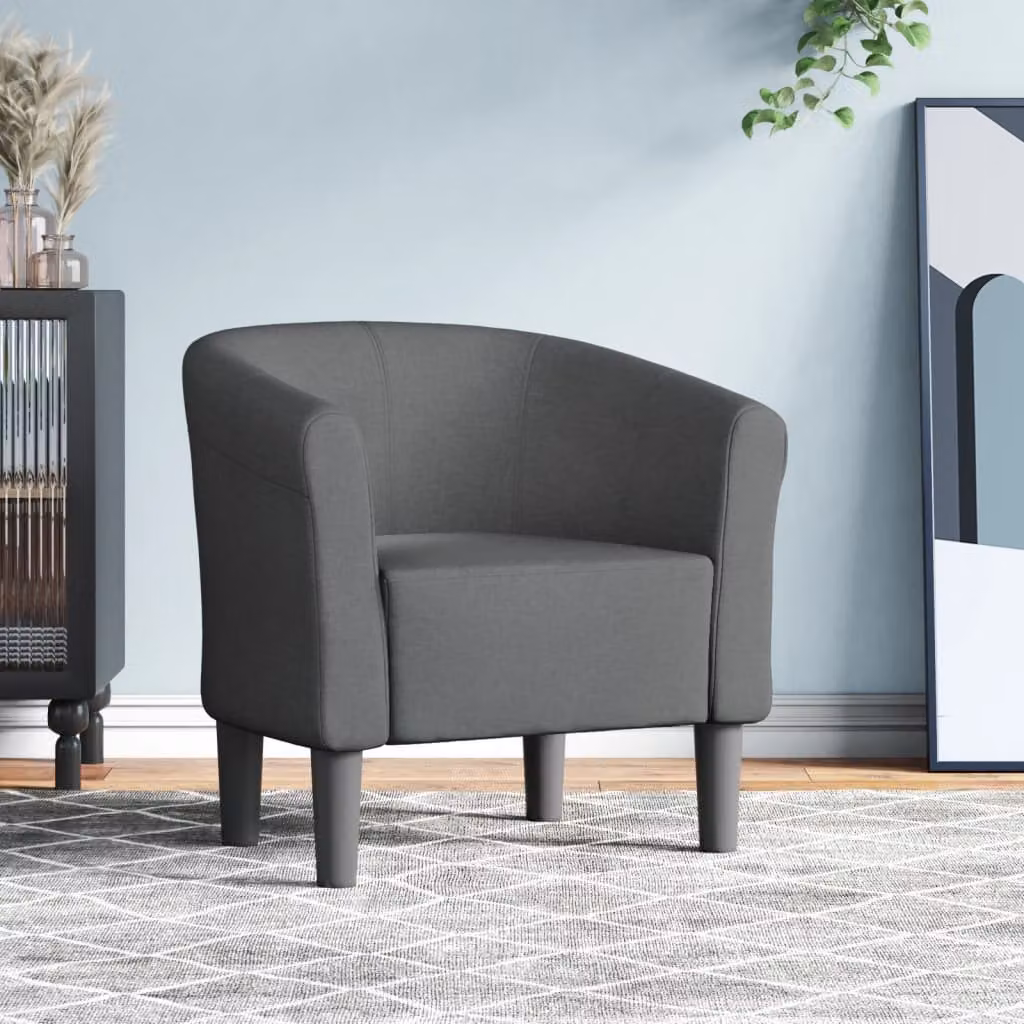 Poltrona Cabriolet moderna vidaXL in tessuto grigio scuro con struttura in legno e plastica, L/P/H: 68.0 x 70.0 x 56.0 cm