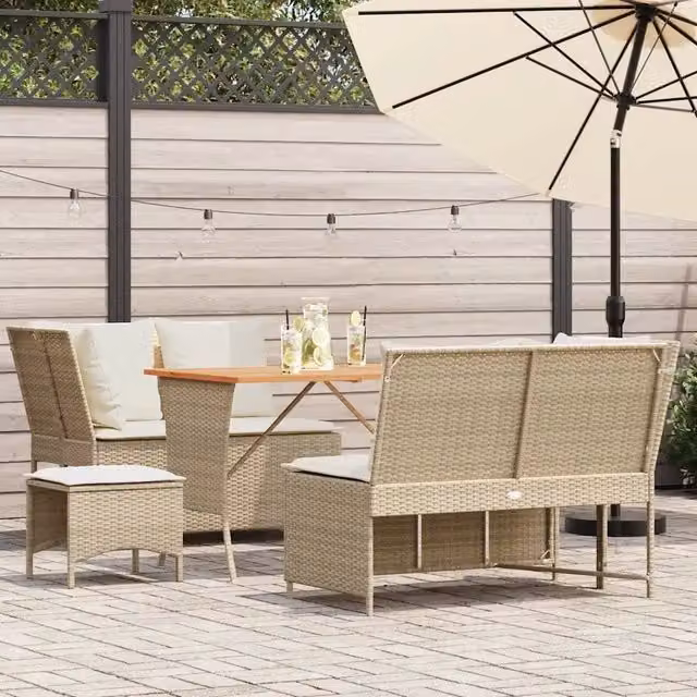 Set Divano da Giardino 5 pz con Cuscini Beige in Polyrattan 3365347
