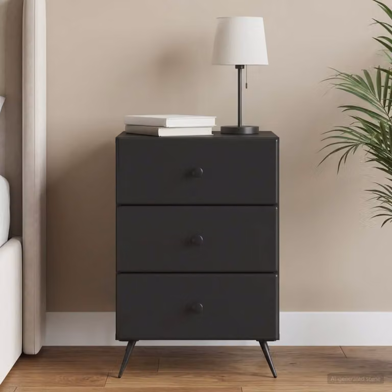 Armadio da Notte Moderno vidaXL Nero in Legno MDF L 43 cm x P 41 cm x H 66,5 cm