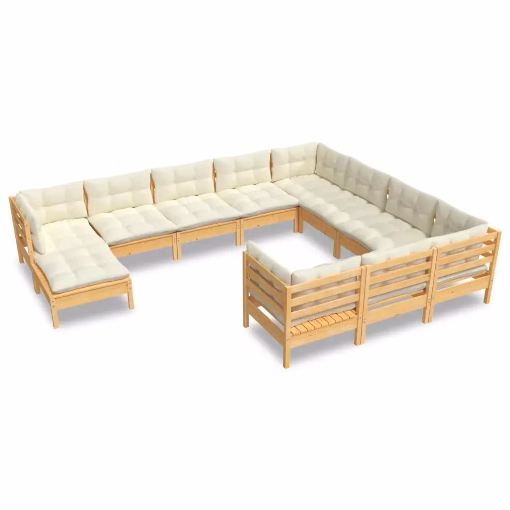 Set di Divani da Giardino vidaXL in Legno Massello di Pino con Cuscini Beige 11 Pezzi – 2