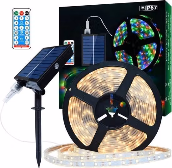 Striscia LED Solare per Illuminazione Esterna - 10M 560 LED IP67 Impermeabile - Bianco Caldo Illuminazione Esterna per Alberi - Natale e Feste
