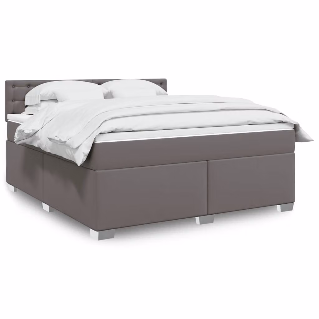 Letto con Giroletto a Molle e Materasso Ibrido vidaXL in Similpelle Grigio e Bianco L/P: 180 x 200 cm