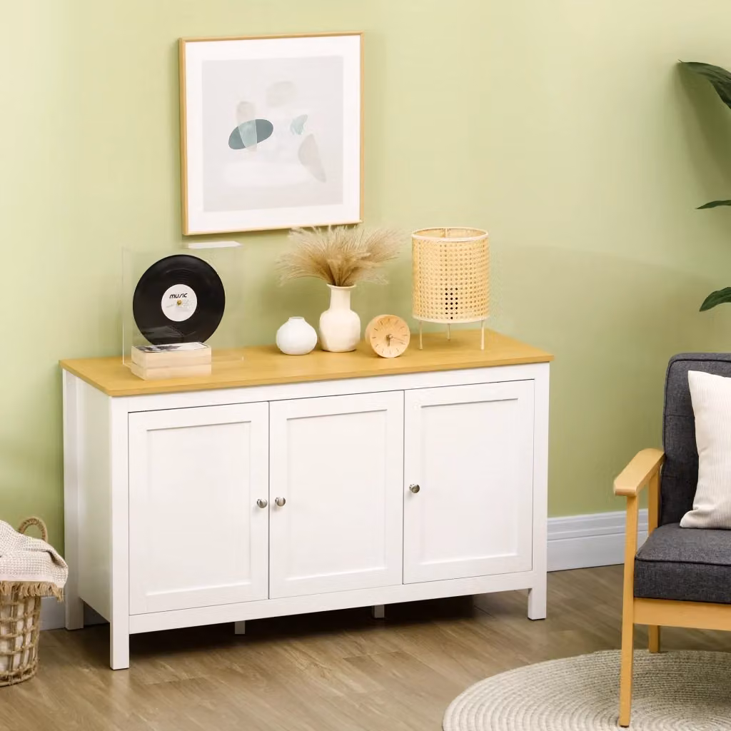 Credenza Giordanoshop con 3 Porte e Piano in Legno Bianco e Beige L/P/H: 120 x 40 x 70 cm – 2