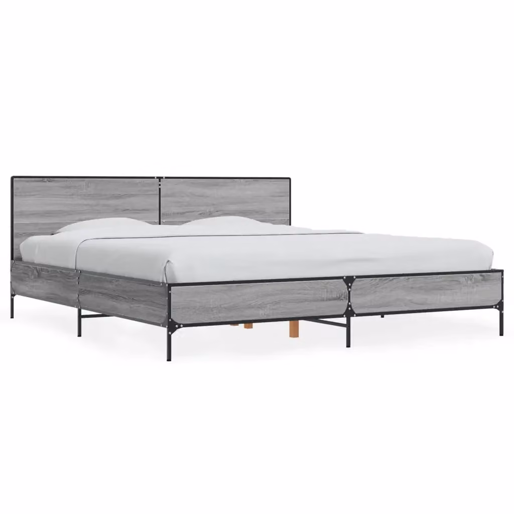 Letto Giroletto Sonoma Grigio vidaXL in Legno e Metallo L/P/H: 200 x 200 x 203 cm – 2