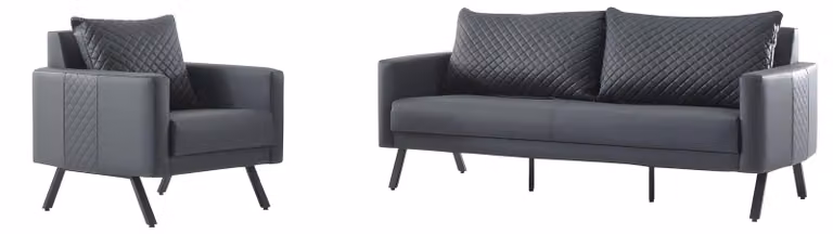 Graue Ledergarnitur Moderner 3-Sitzer Stilvolles Ledersofa Sessel