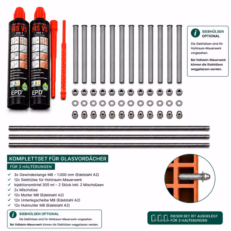 Glaswerk Westfalen - Hardware di montaggio per tettoie in vetro (set di 3)